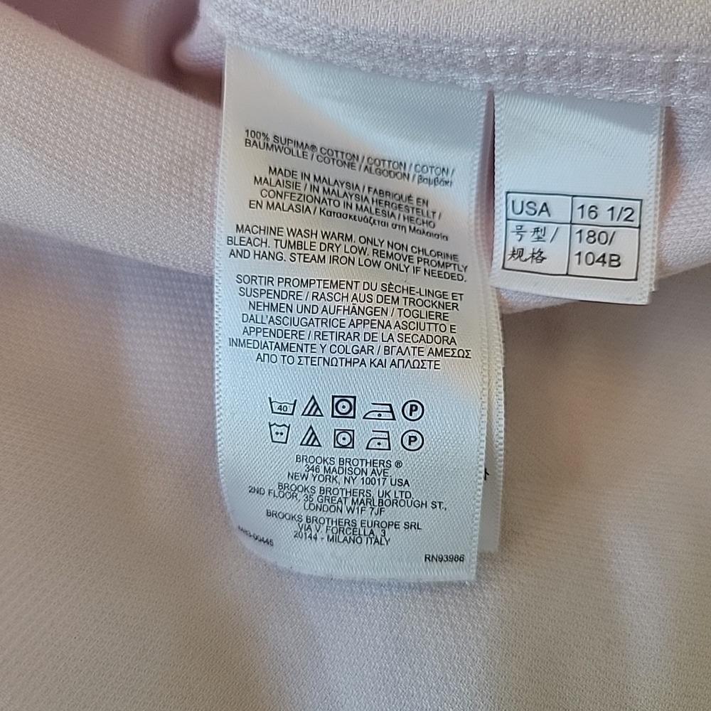 Brooks Brothers Dress Shirt Men's 16.5 33 Regent Pink Non-Iron Supima Cotton - Picture 9 of 10